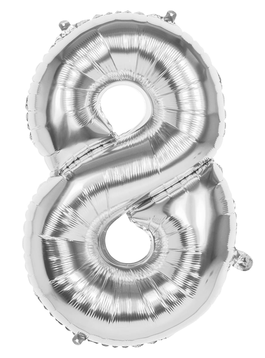 Luftballon mit Nummer 8 silber 86cm