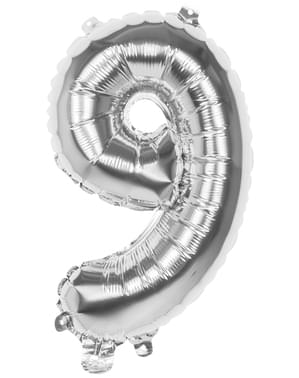 Luftballon mit Nummer 9 silber 36cm