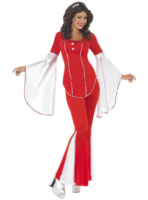 Abba Kostüm Super Trouper rot für Damen