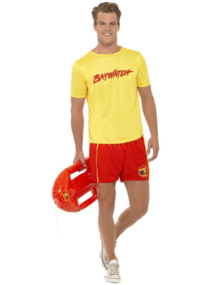 Disfraz de socorrista salvavidas para adultos, color amarillo y rojo