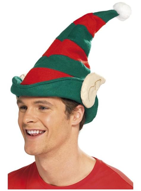 Bonnet d'elfe vert avec des rayures rouges