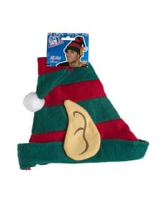 Gorro de elfo verde com riscas vermelhas
