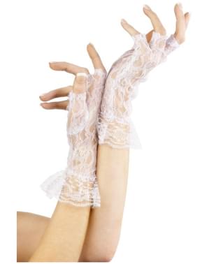 Білі мереживні рукавички без пальців