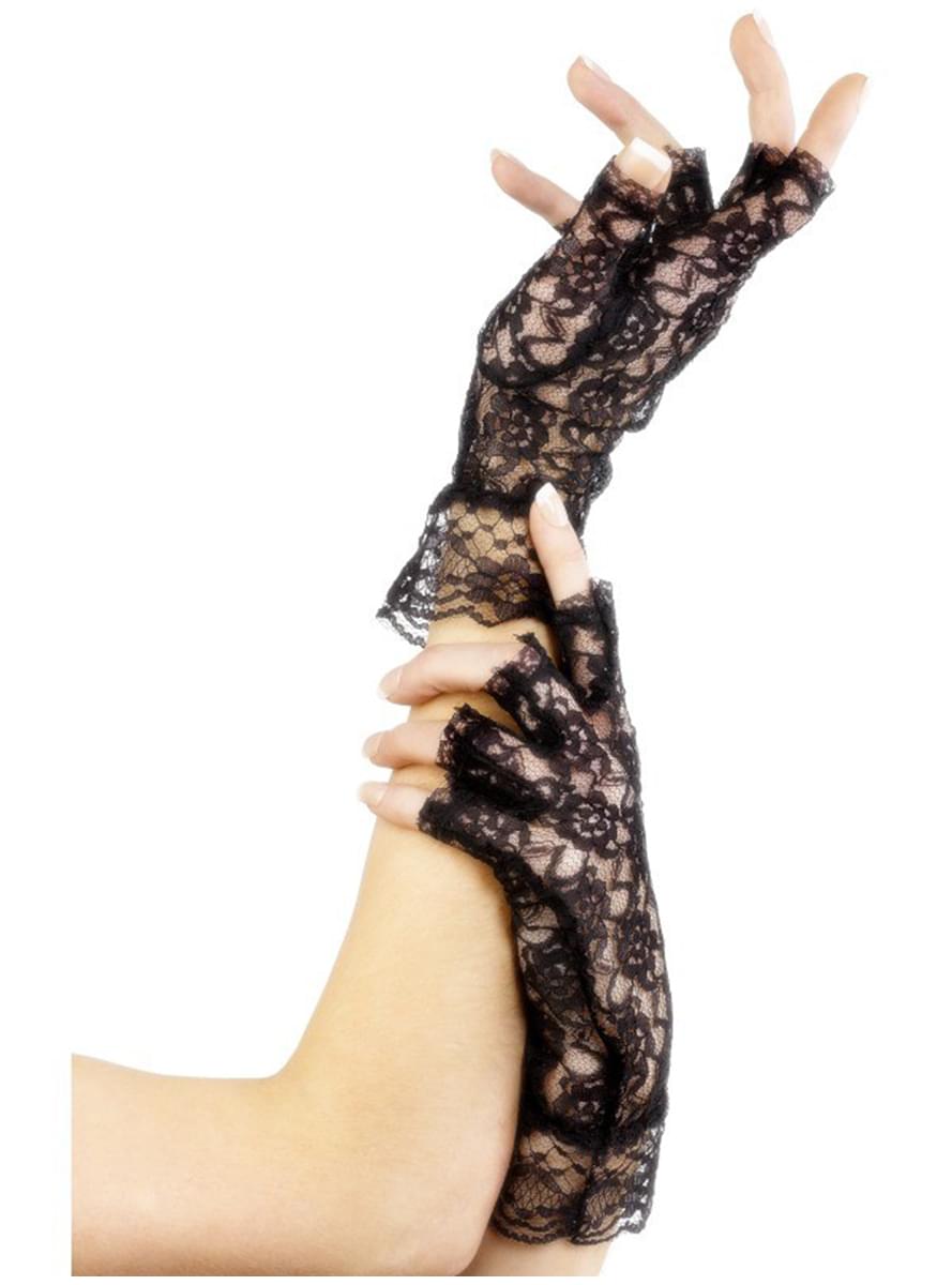 Fingerlose Handschuhe aus Spitze Schwarz