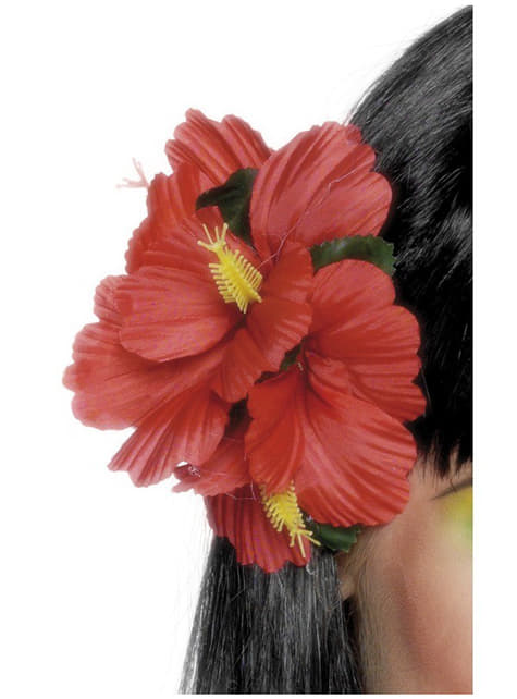 Gancho para o cabelo com flor havaiana vermelha