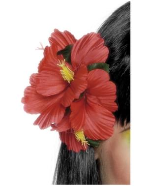Hårklemme med rød hawaiiblomst
