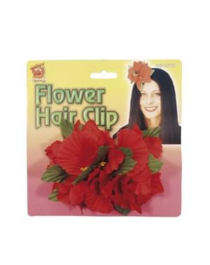 Pince à cheveux avec une fleure hawaïenne rouge