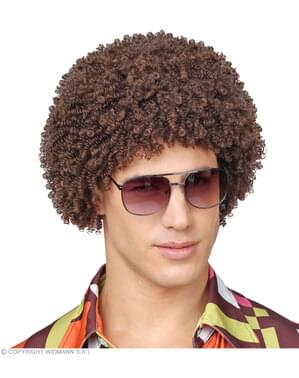 Brown 70's afro wig for adults