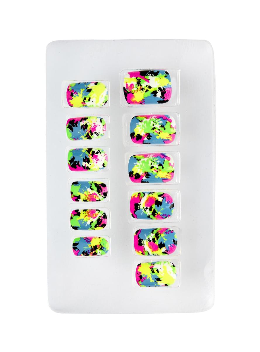 12 faux-ongles mosaïque fluorescent auto-adhésifs