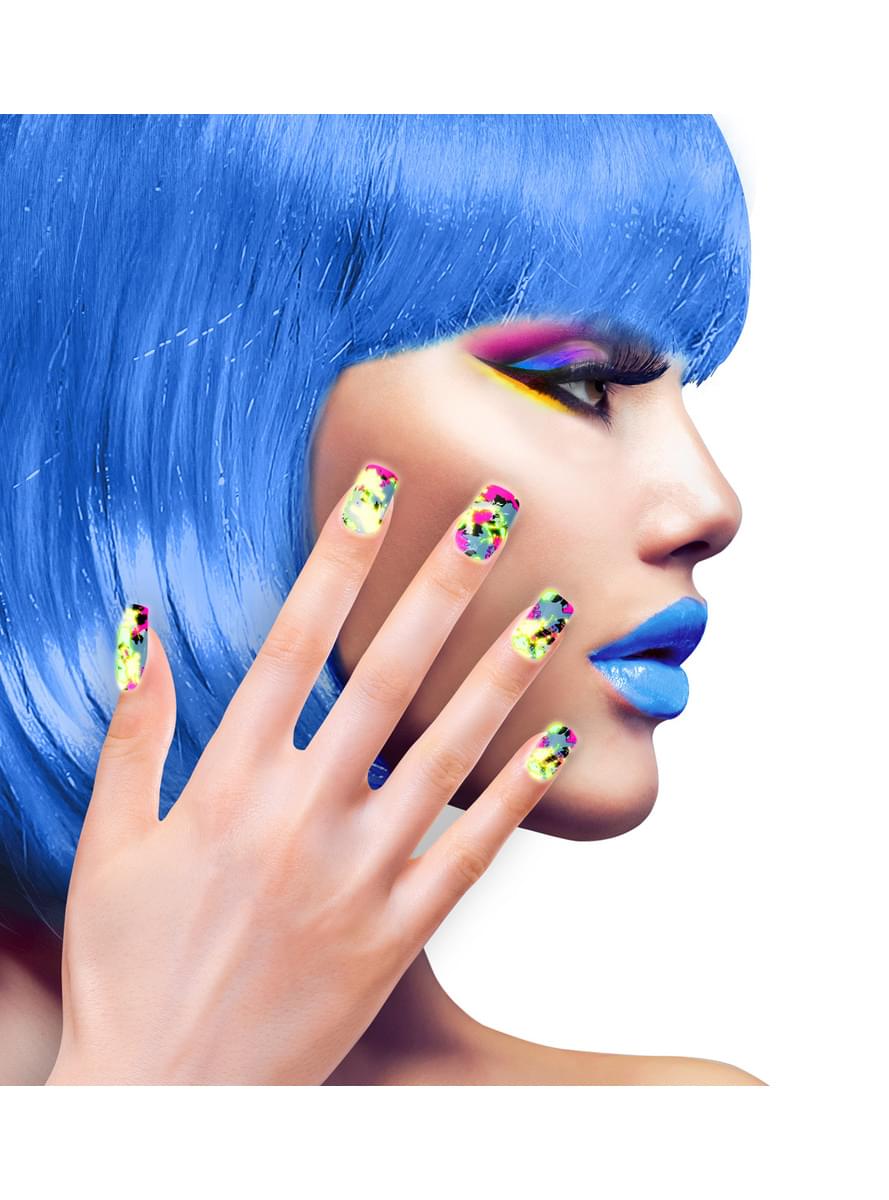 12 faux-ongles mosaïque fluorescent auto-adhésifs