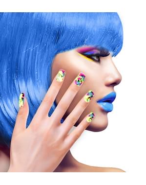 Set de 12 uñas mosaico fluorescentes auto-adhesivas