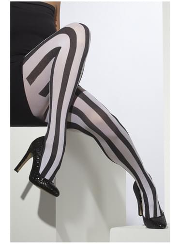 Meias-calças às riscas pretas e brancas