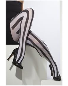 Meias-calças às riscas pretas e brancas