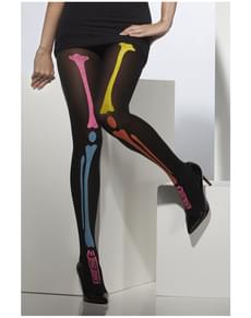 Meias-calças estampado esqueleto néon