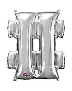 Silver hashtag balloon measuring 40 cm