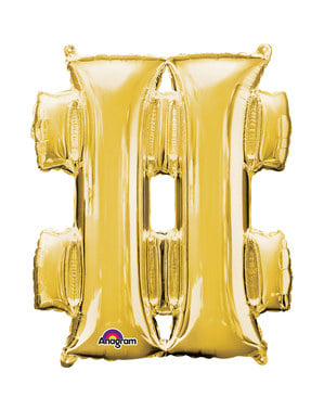 Gold hashtag balloon measuring 40 cm