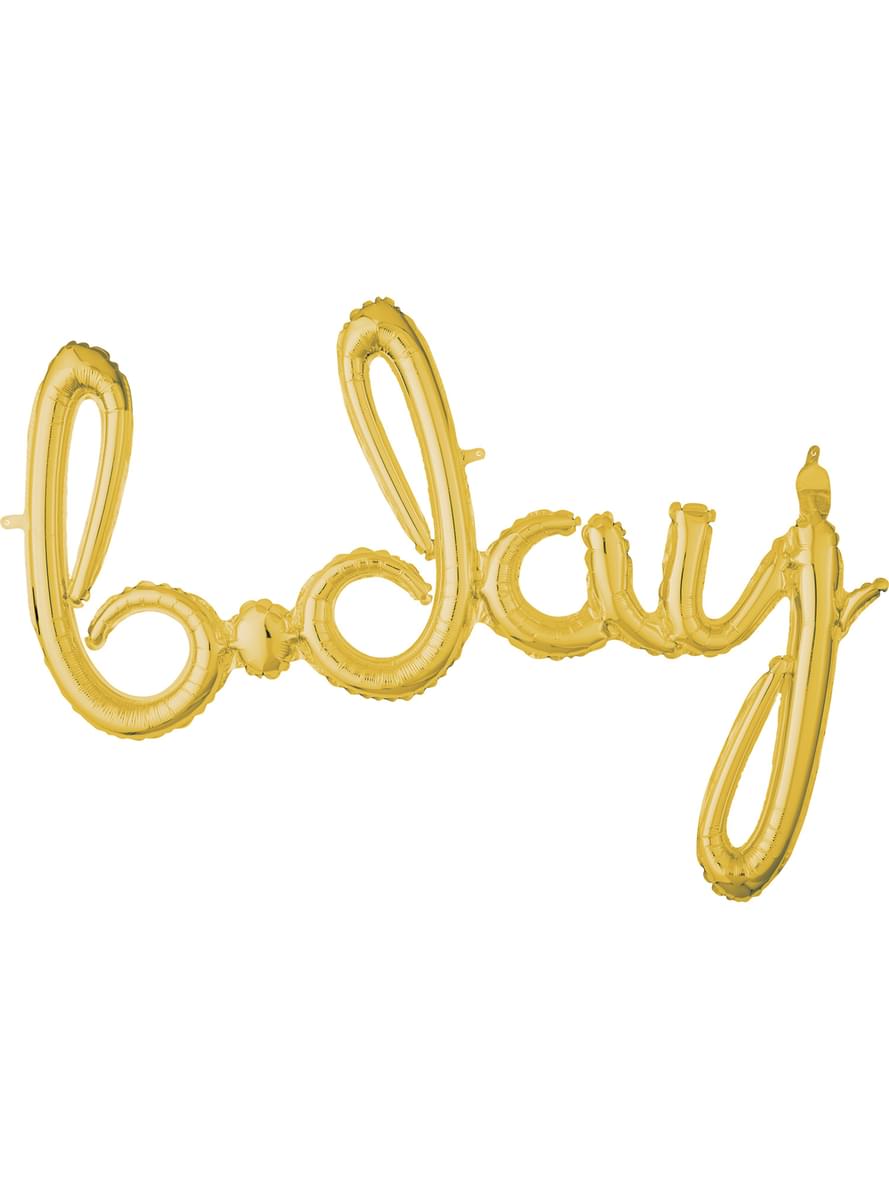 Gold Bday in lowercase balloon