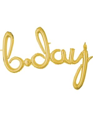 Gold Bday in lowercase balloon