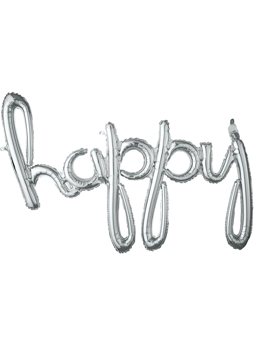 Globo happy plateado en minúsculas