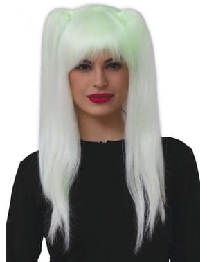 Wig penyihir neon dengan kuncir untuk wanita