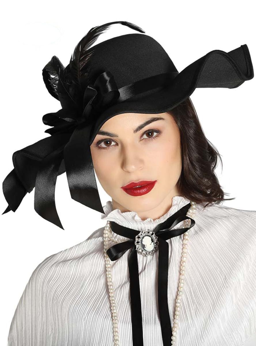 Chapeau noir époque victorienne à plumes femme Funidelia
