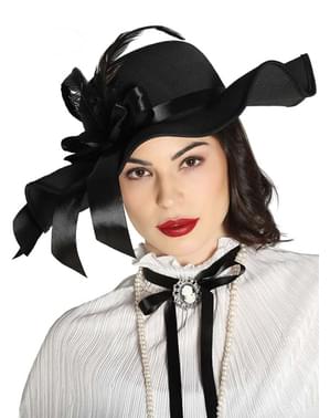 Chapeau noir époque victorienne à plumes femme