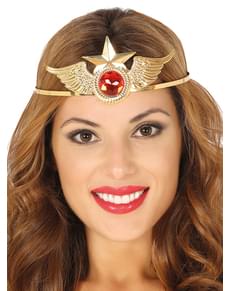 Bandolete de super-herói dourada com rubí