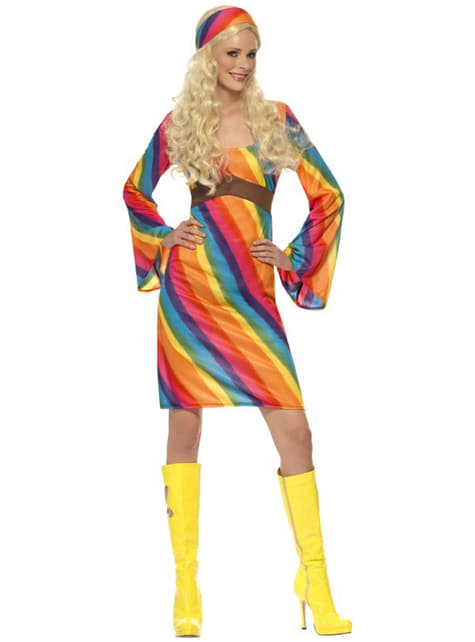 Hippie Kostüm Regenbogen für Damen