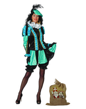 Turquoise Piet kostuum, hulp van Sinterklaas voor vrouw