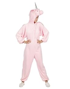 Fato de unicórnio cor-de-rosa onesie para adulto