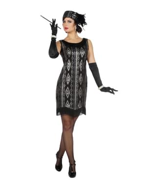 Costum de charleston negru cu argintiu pentru femeie