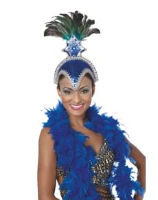Toucado de carnaval brasileiro com plumas azul para mulher