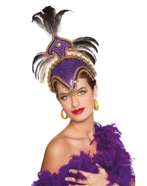 Лилава бразилска карнавална шапка с пера за жени