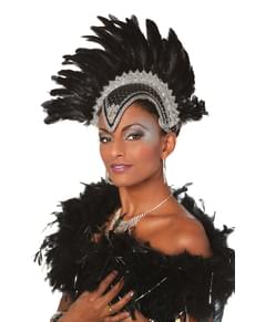 Toucado de carnaval brasileiro com plumas deluxe cinzento para mulher
