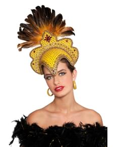 Toucado de carnaval brasileiro com plumas deluxe dourado para mulher