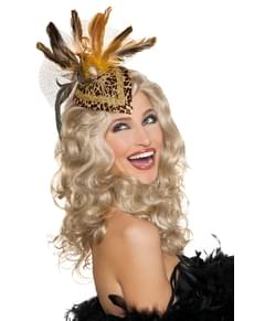 Toucado de cabaret com plumas dourado para mulher