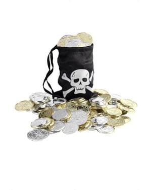 सिक्कों के साथ समुद्री डाकू बैग