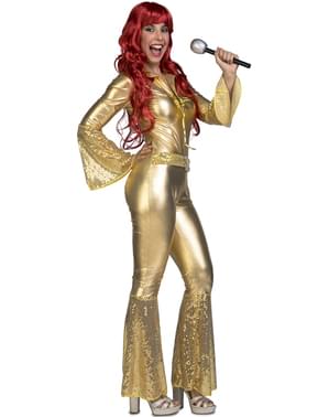 Altın 70'li kadınlar için şarkıcı disko kostümü