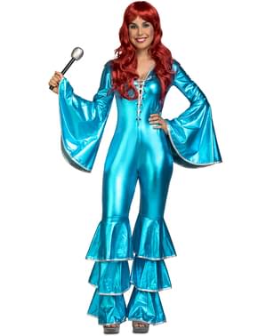 Costum de cântăreț disco anii 70 turcoaz pentru femeie