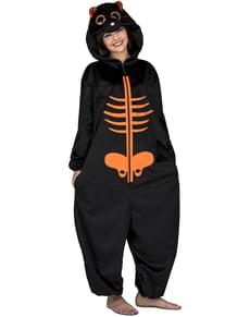Skelett Onesie Kostüm orange für Erwachsene