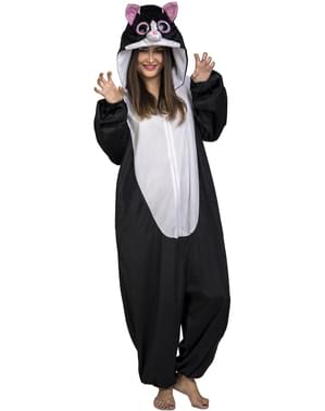 Svart katte onesie kostyme til voksne