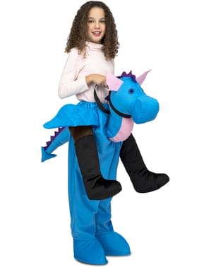 Drachen Ride On Kostüm blau für Kinder