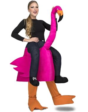 Maskeraddräkt flamingo rosa ride on för vuxen