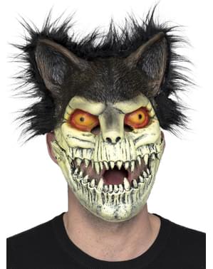 Maschera di gatto zombie con capelli per adulto