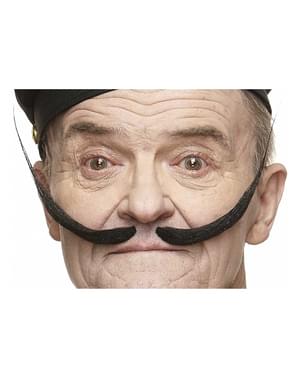 Bigode fino com separação ao meio e pontas até acima preto