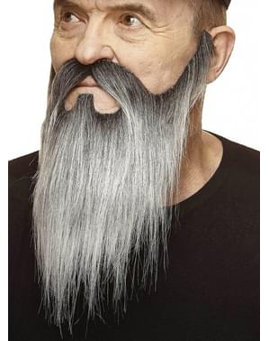 Długa siwa broda bokobrody i wąsy