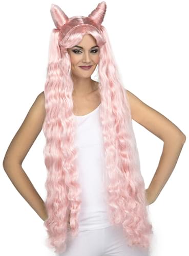 Long pink pigtails wig for women Funidelia