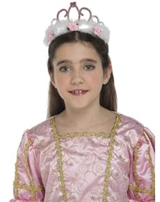 Tiara de rainha cor-de-rosa com peluche e flores para menina