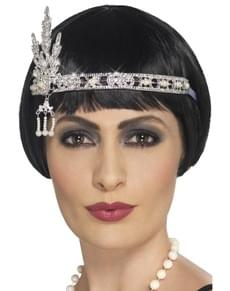 Fita para o cabelo de anos 20 prateada para mulher