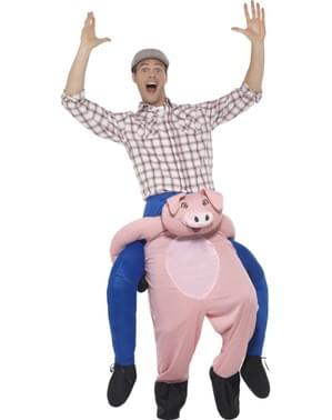 Costum de porc ride on pentru adult